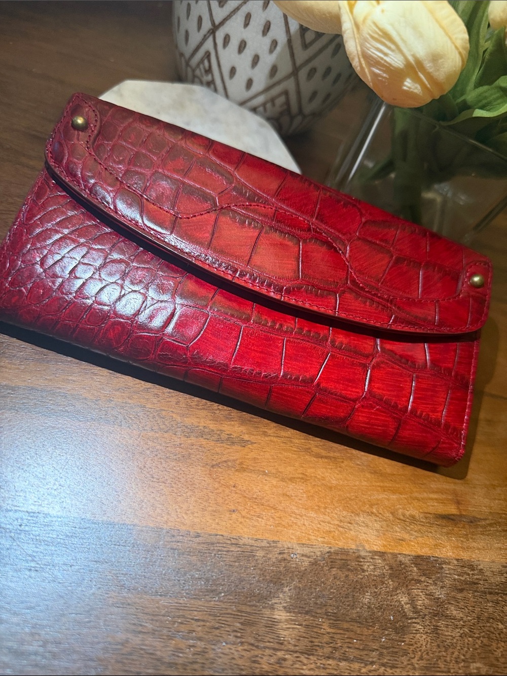 Cole Haan Red Croc-Embossed Leather Clutch